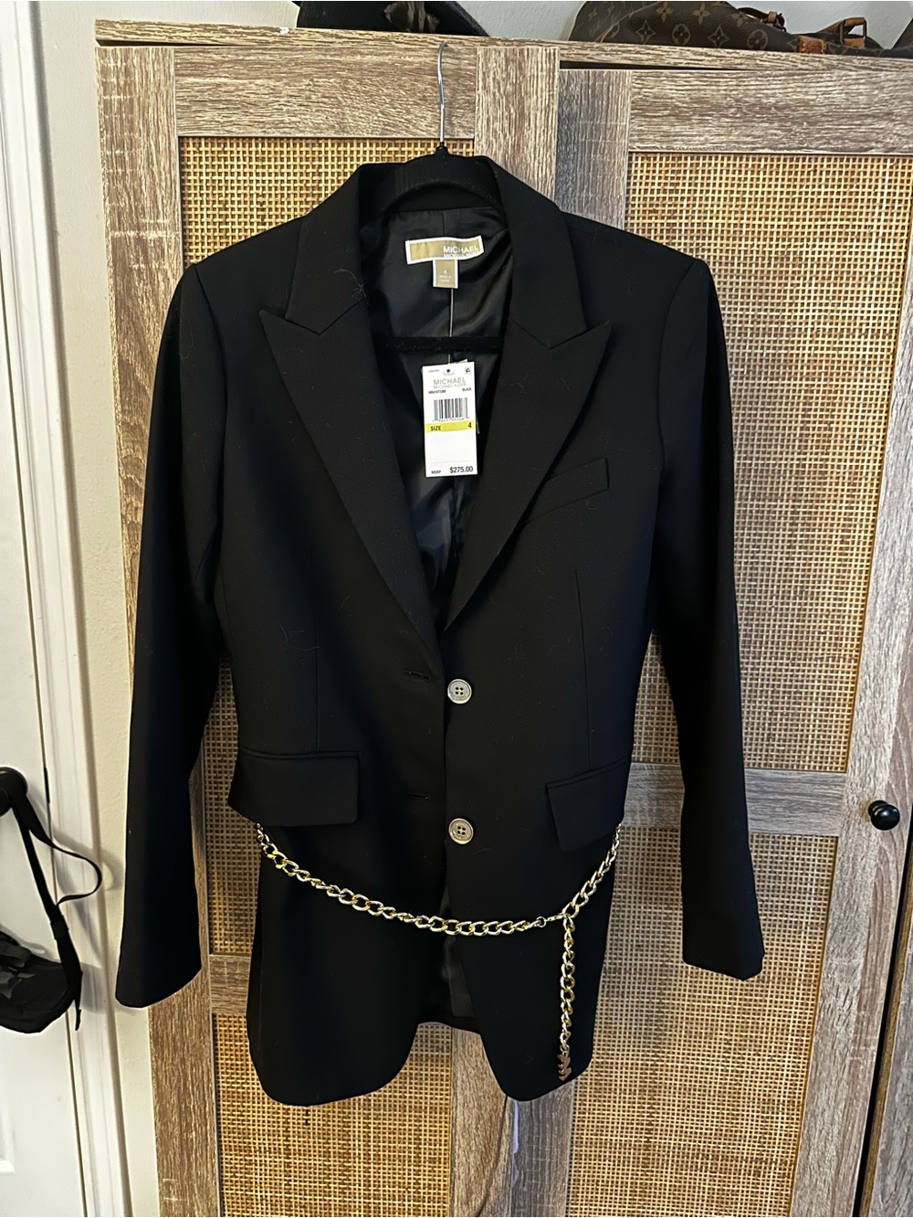 MICHAEL Michael Kors Black Blazer with Gold Chain Trim
